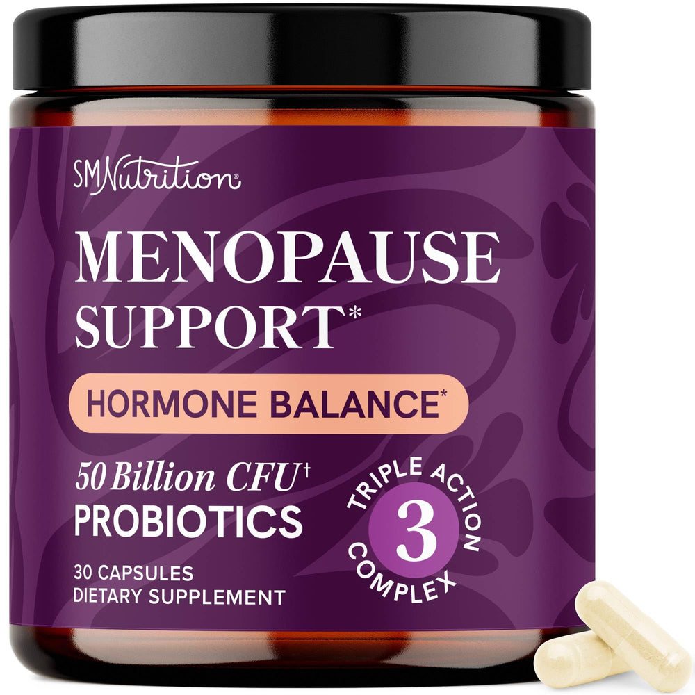 SMNutrition Menopause Probiotics bottle front for easy daily support.