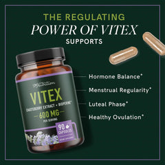SMNutrition Vitex chasteberry capsules label highlights dosage for menstrual cycle support