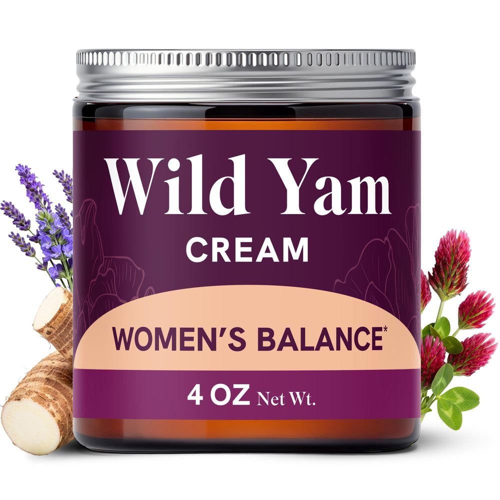 SMNutrition Wild Yam Cream bottle close-up showing hydrating formula for all skin types.