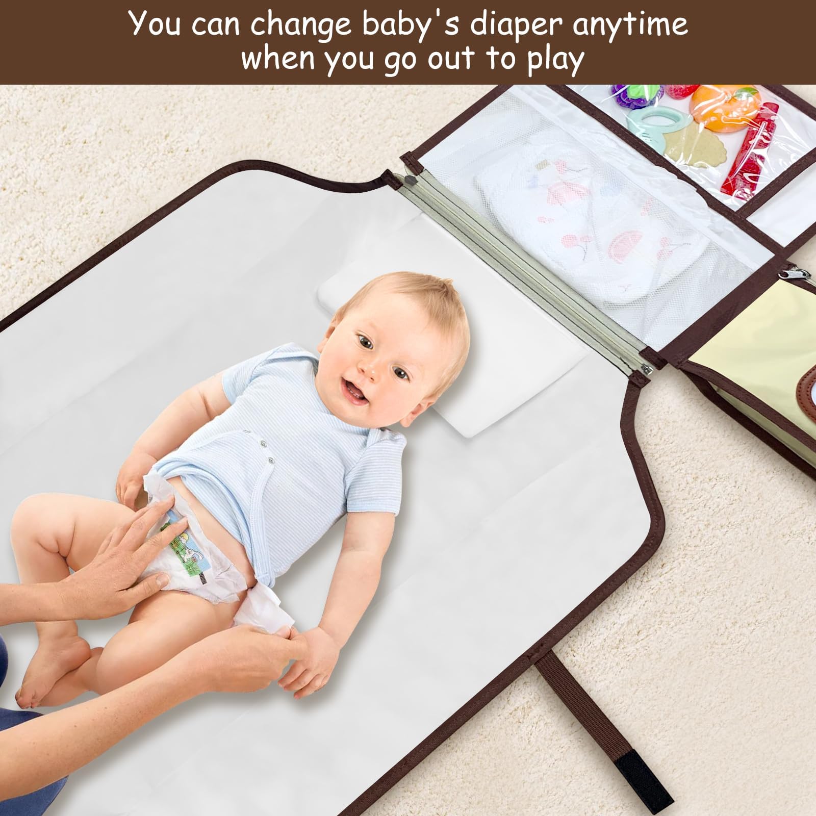 Smof changing pad features widened diaper area for baby comfort.