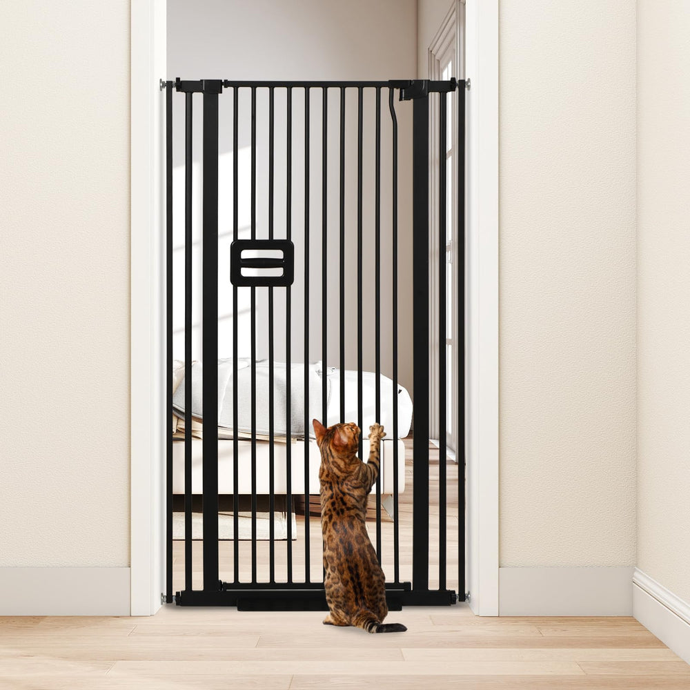 SMONTER 55-inch extra tall gate in doorway provides secure pet containment for active cats and dogs