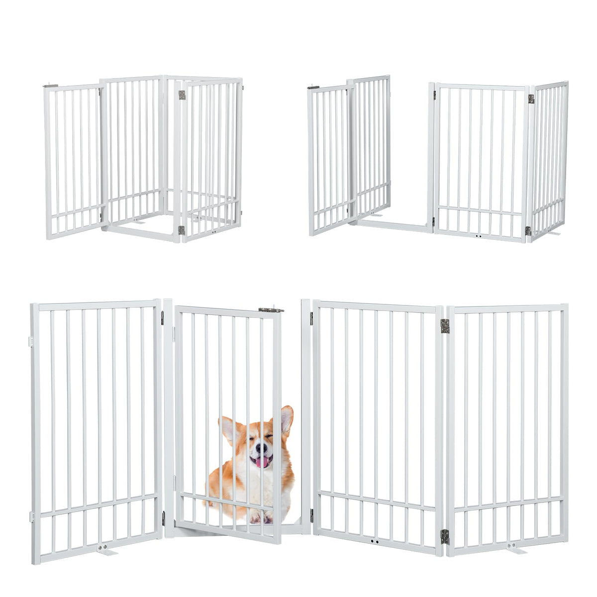SMONTER free-standing dog gate assembled for instant pet containment without wall drilling.