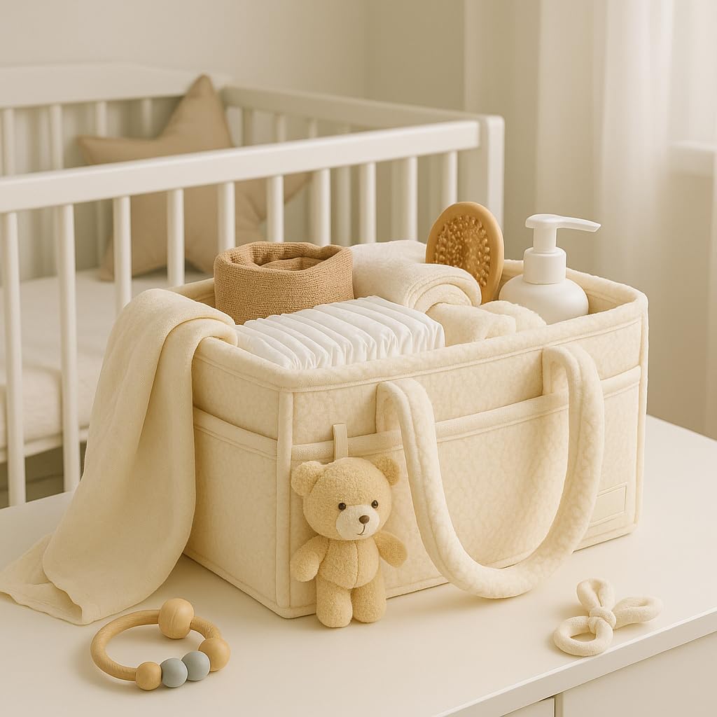 Smoochie diaper caddy nursery-decor neutral-tone complements any décor while staying organized.