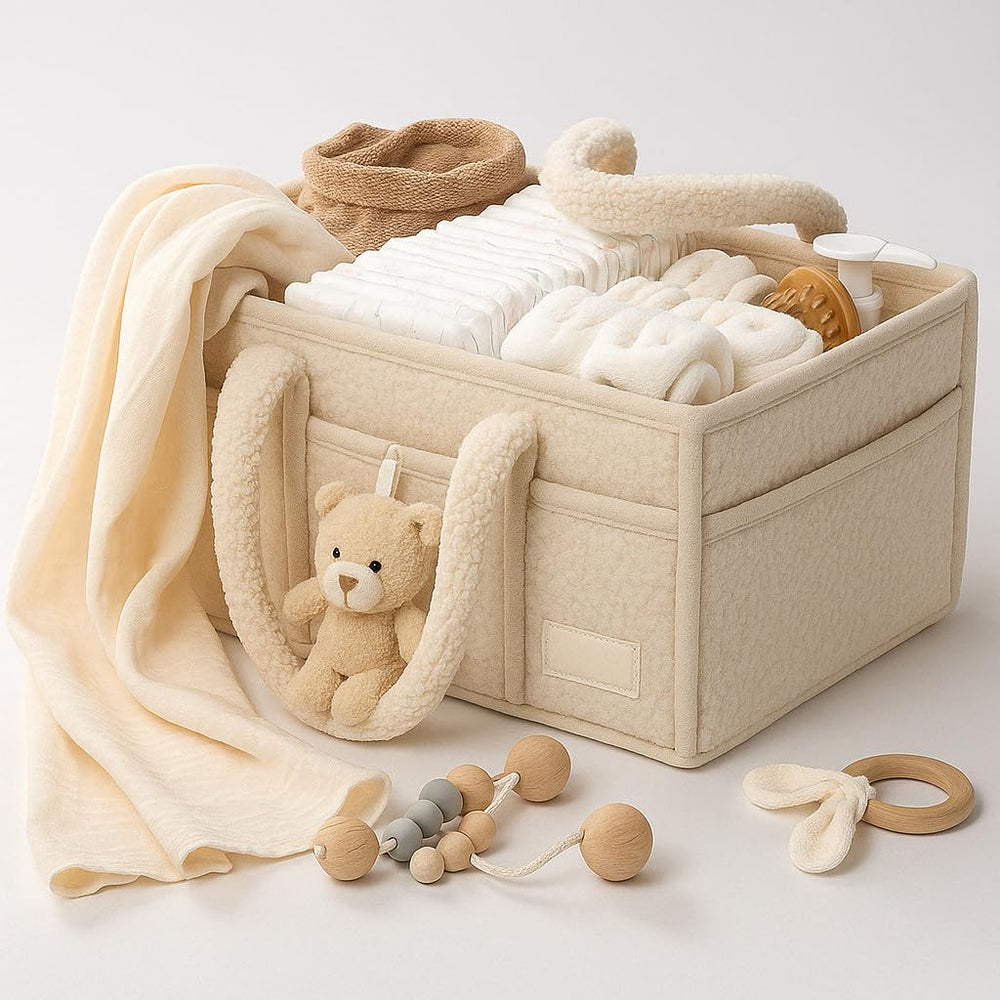 Smoochie diaper caddy removable dividers enable customizable layouts.