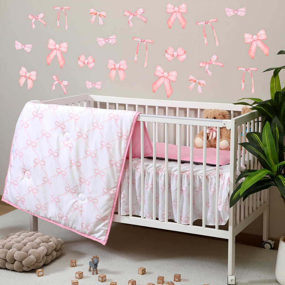 SmoothNovelty nursery room decor set complements pink bow bedding beautifully