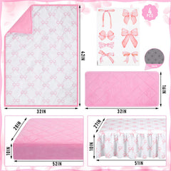 SmoothNovelty pink bow bed skirt enhances storage and tidy crib edges