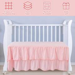 SmoothNovelty Pink crib skirt shows a 14-inch drop for full coverage