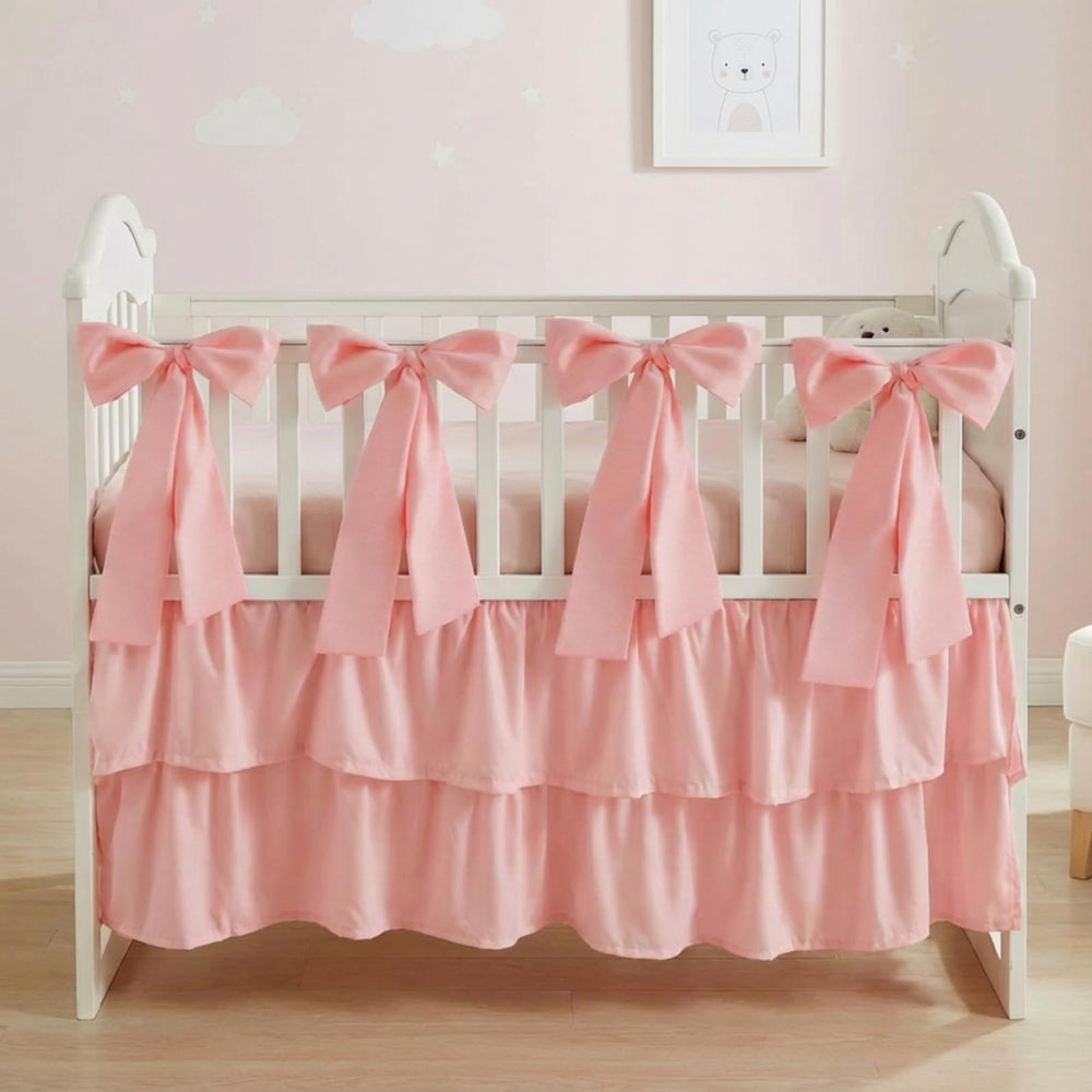 SmoothNovelty Pink crib skirt in brushed polyester for soft, durable fabric