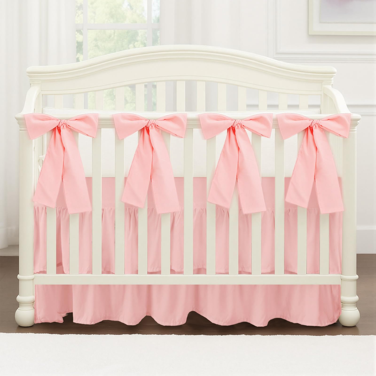 SmoothNovelty Pink crib skirt is machine washable for easy care
