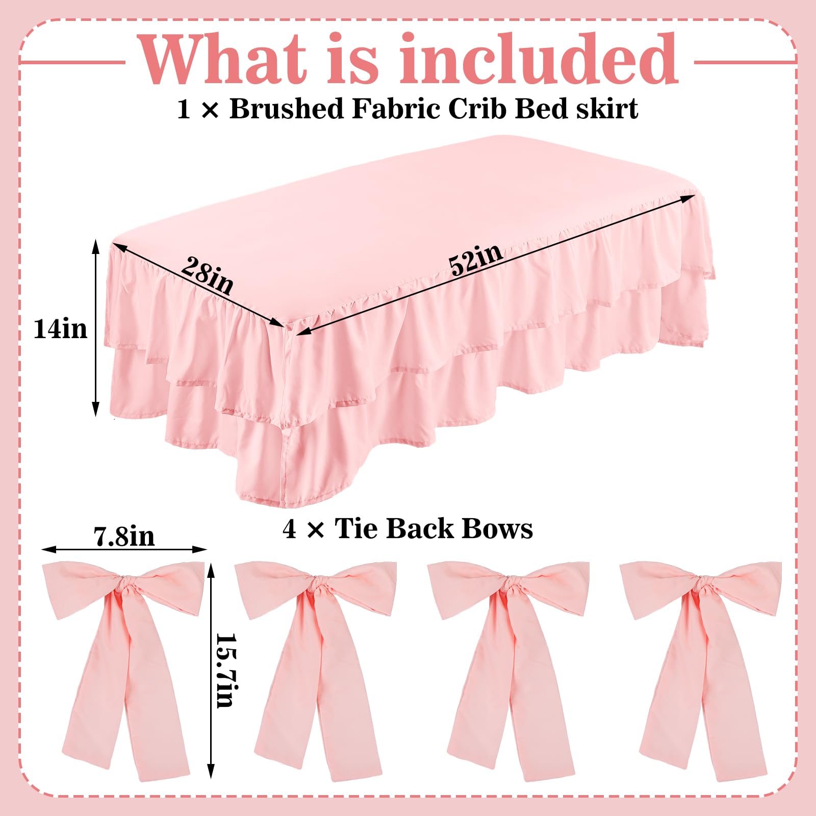 SmoothNovelty Pink crib skirt with a pleated double layer for a refined look