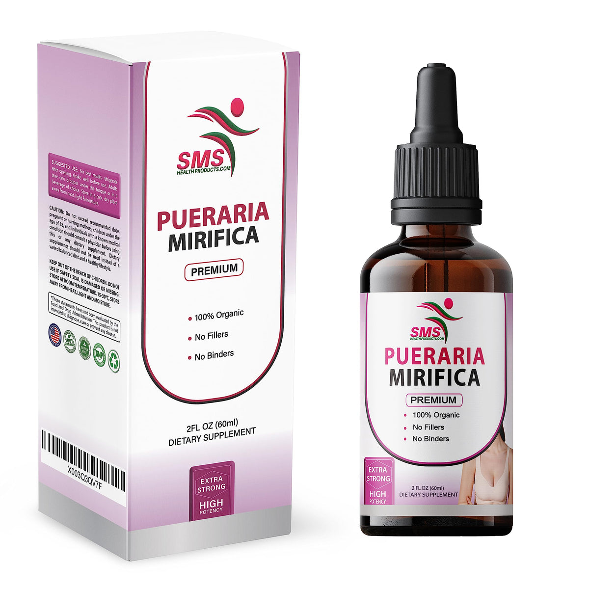 SMSHealthProducts Pueraria Mirifica Drops bottle—premium organic tincture for daily wellness.