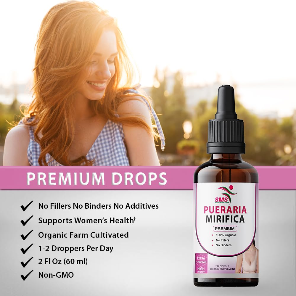SMSHealthProducts Pueraria Mirifica Drops vegan formula—plant-based tincture for mindful care.