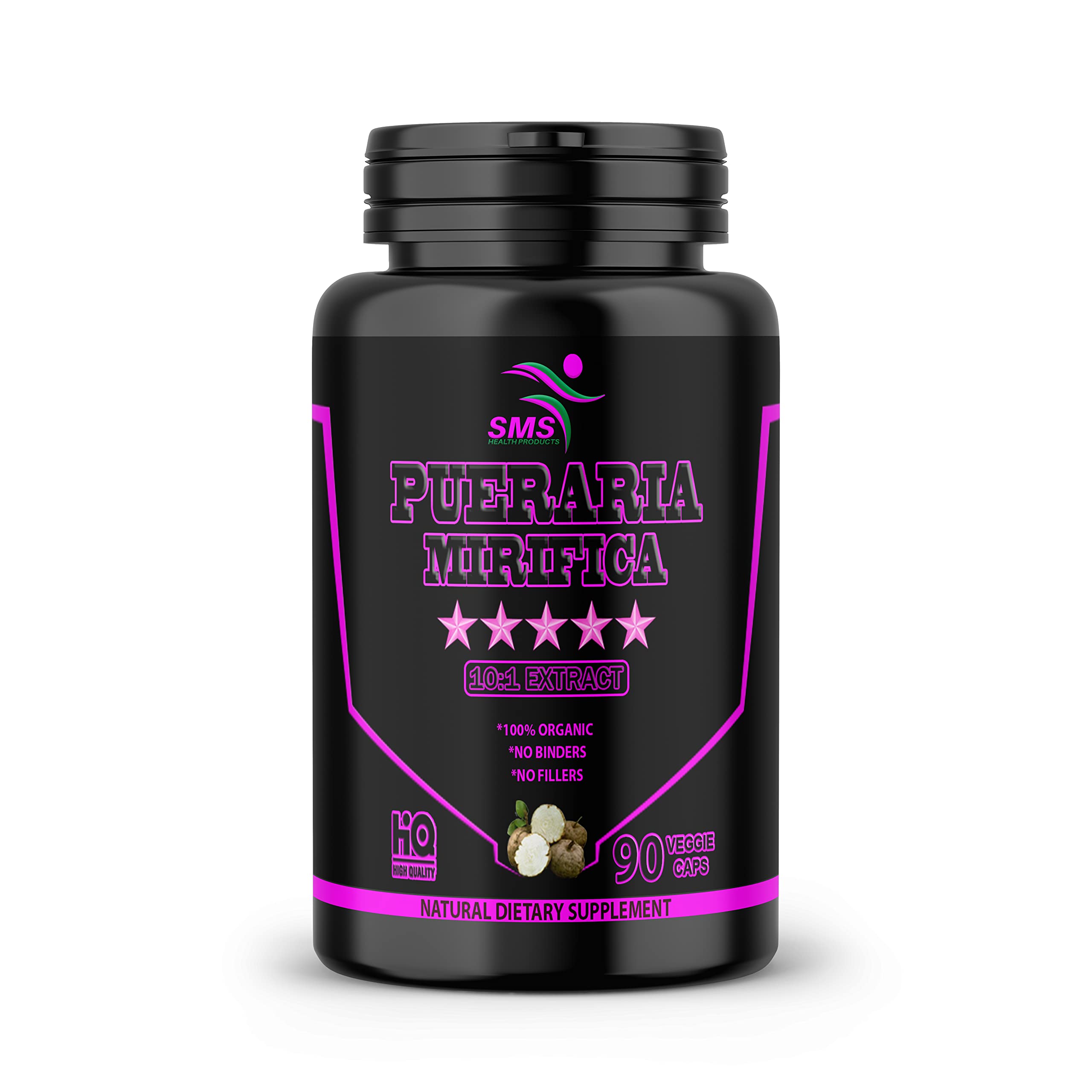 SMS Health Products Pueraria Mirifica pills label montage; clear potency and ingredients.