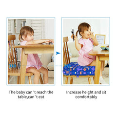 SMZCTYI booster seat blue on chair demonstrates non-slip bottom for safe dining.