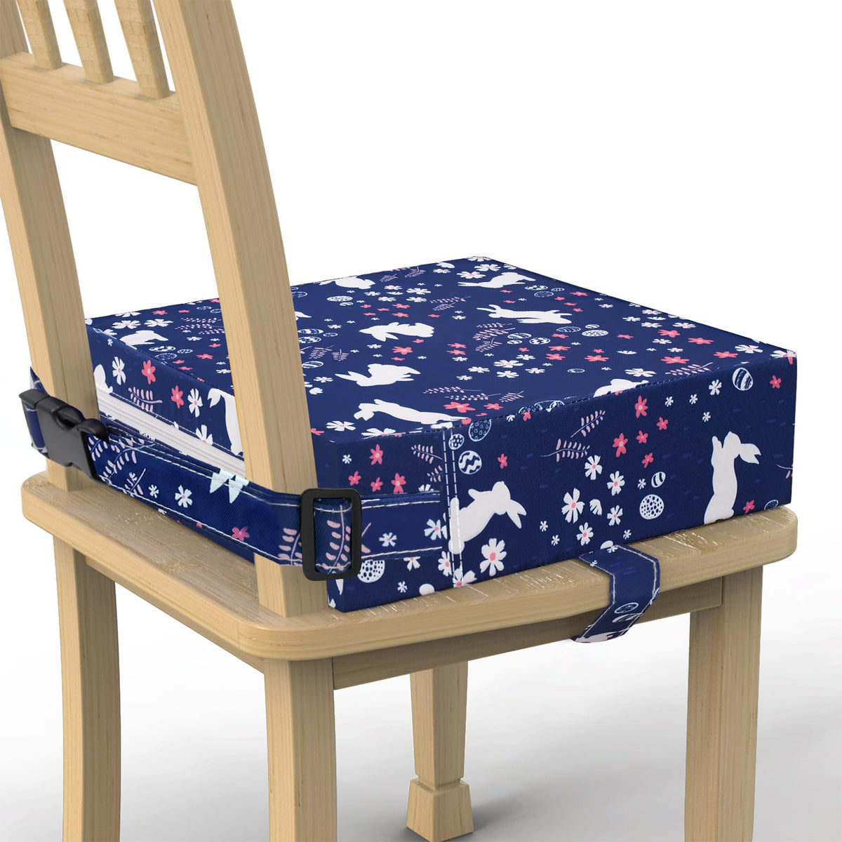 SMZCTYI booster seat navy blue rabbit pattern raises height for easier meals