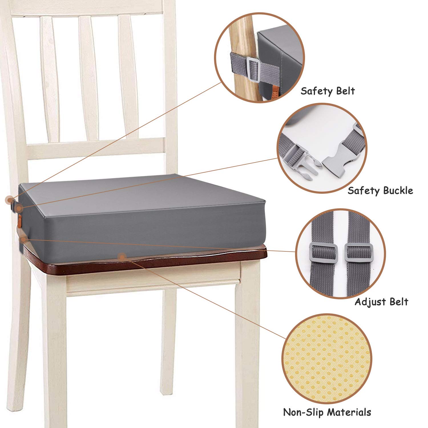 SMZCTYI booster seat with safety belts secures child at meals