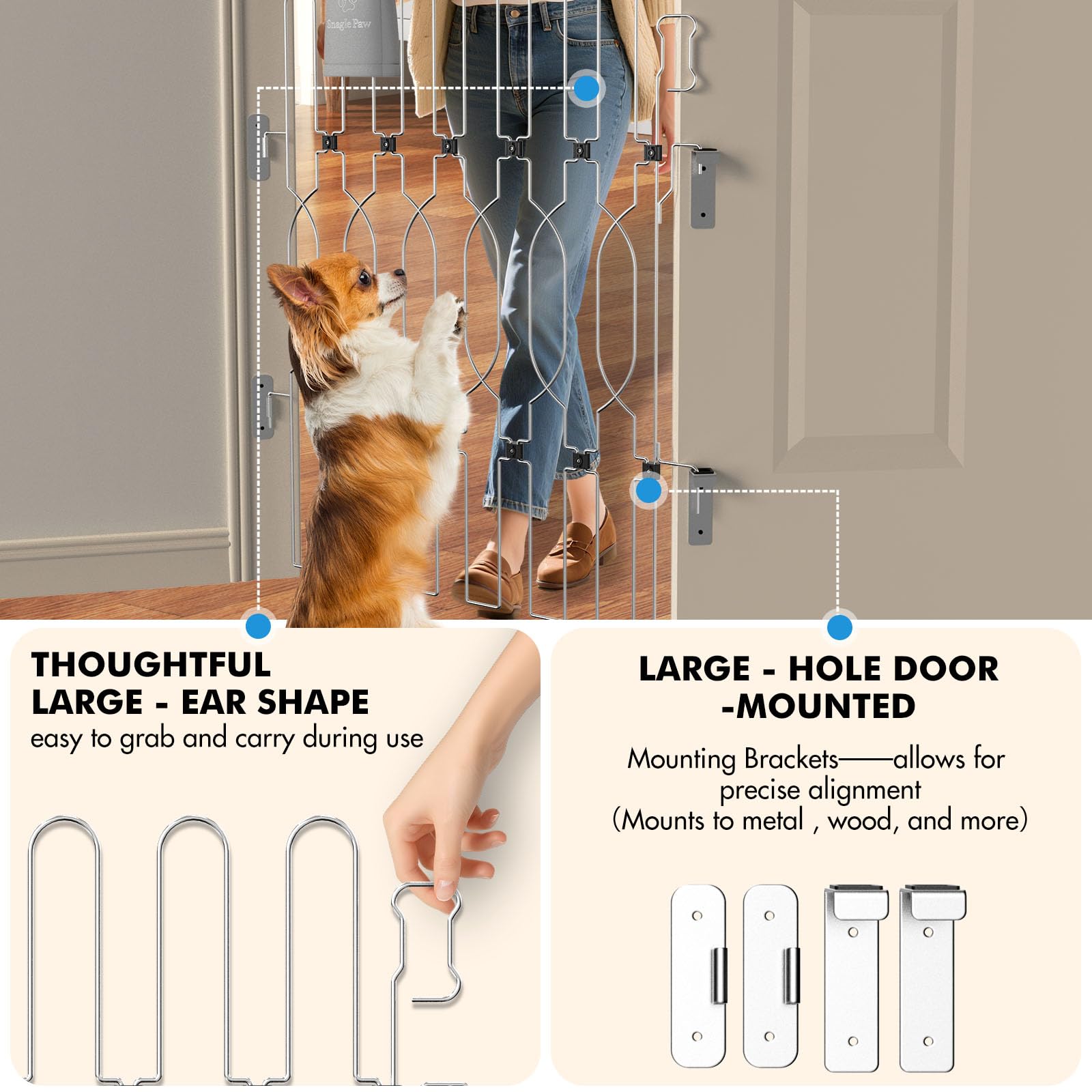 Snagle Paw 24.4in wide, 35in tall gate fits many doorways.