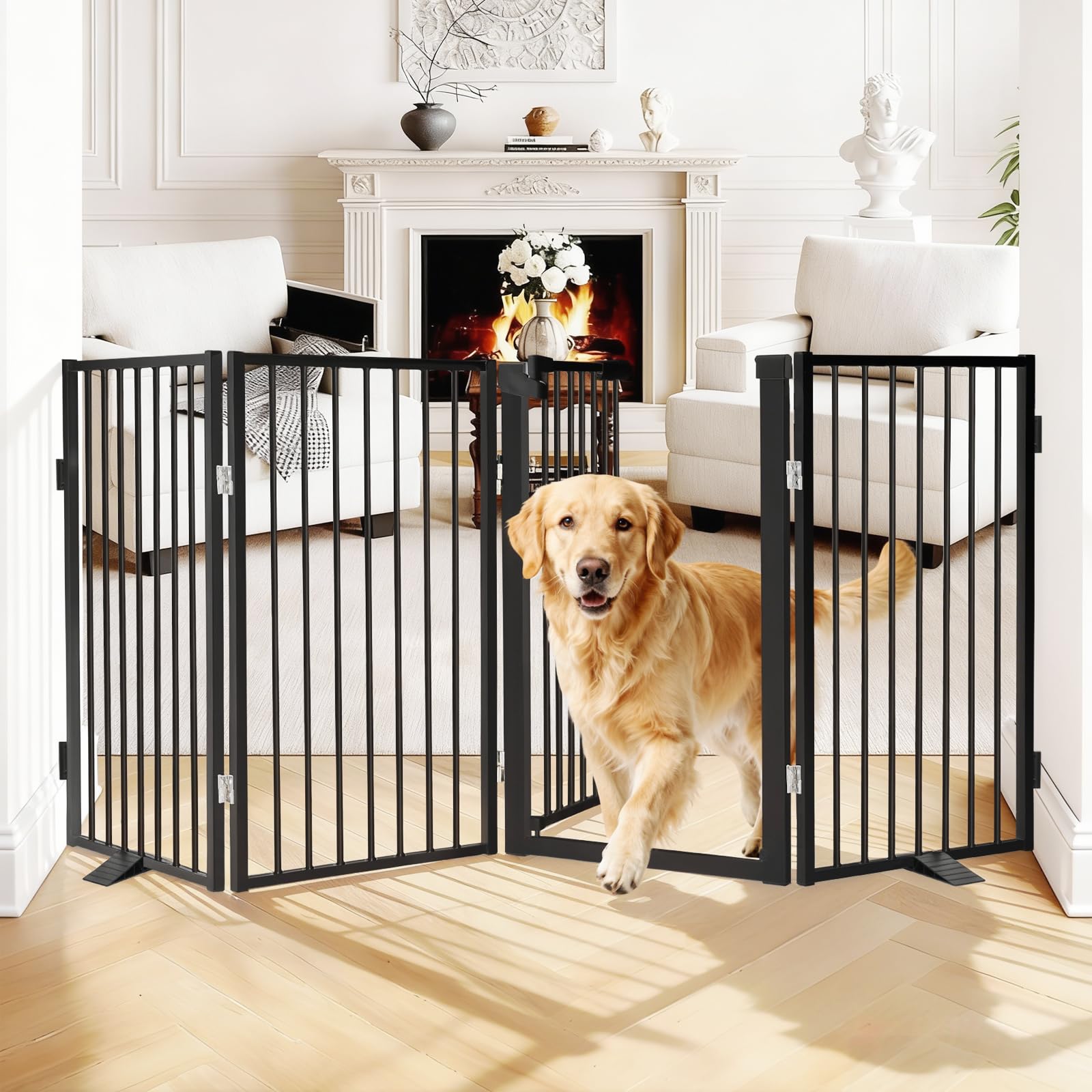 Snagle Paw metal dog gate front view shows sturdy 80x36 inches barrier in black for doorways.