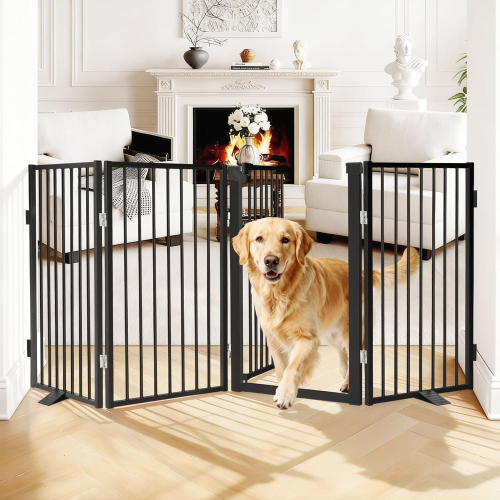 Snagle Paw metal dog gate front view shows sturdy 80x36 inches barrier in black for doorways.