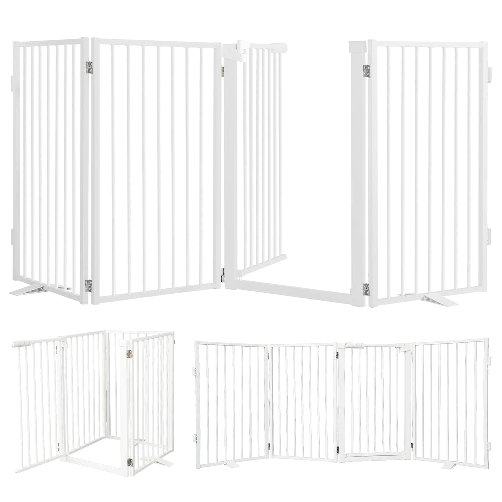 Snagle Paw metal freestanding dog gate in doorway, showcasing sturdy, chew-resistant design.