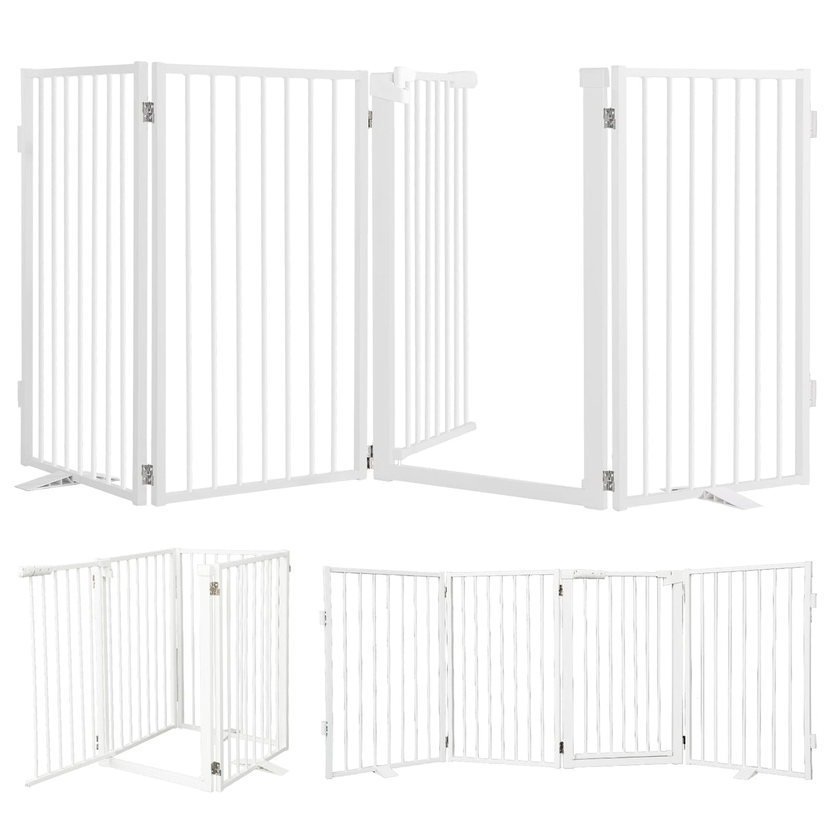 Snagle Paw metal freestanding dog gate in doorway, showcasing sturdy, chew-resistant design.