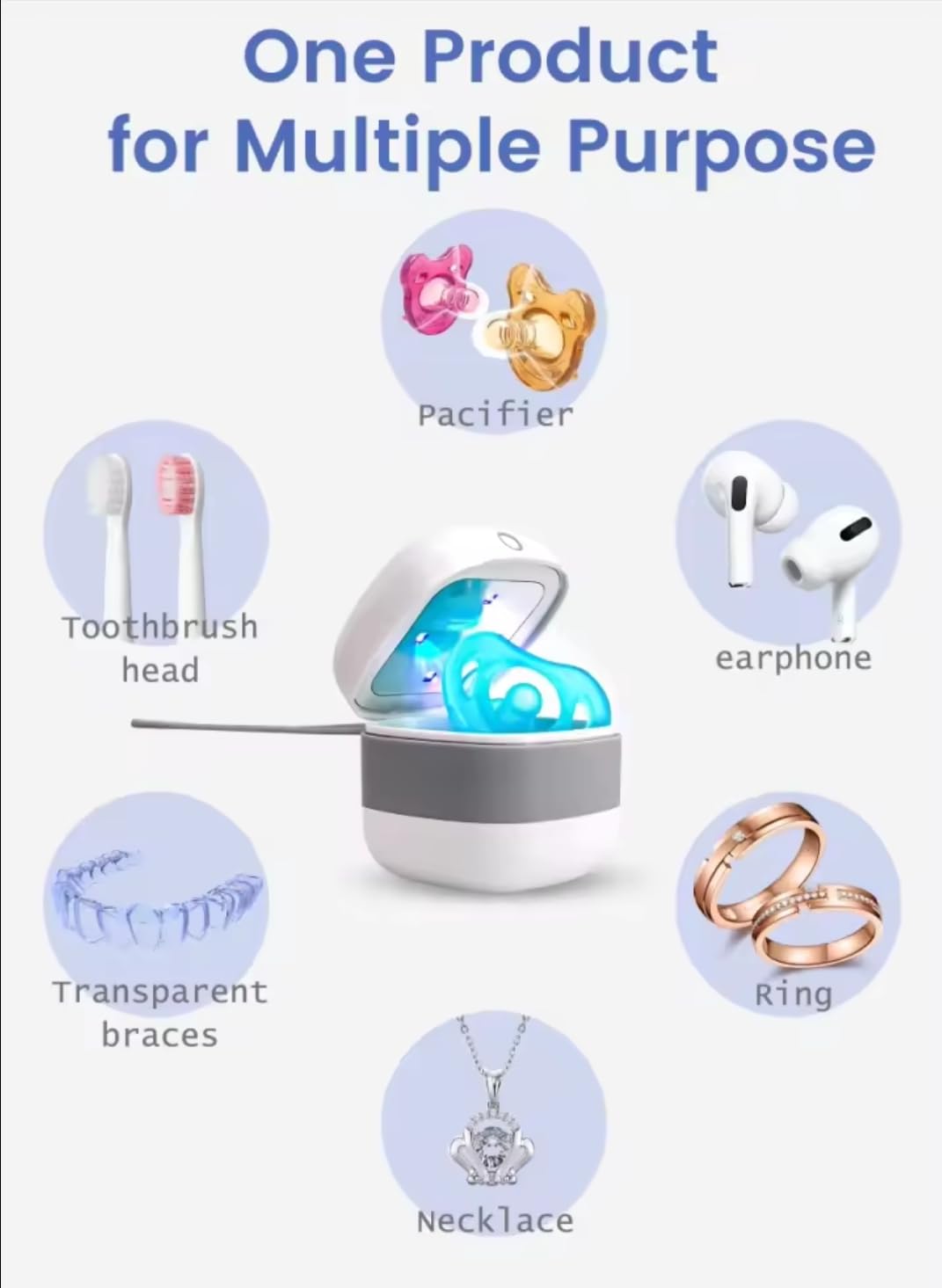Snappy Portable UV Cleaner with rings and necklaces for quick refresh.