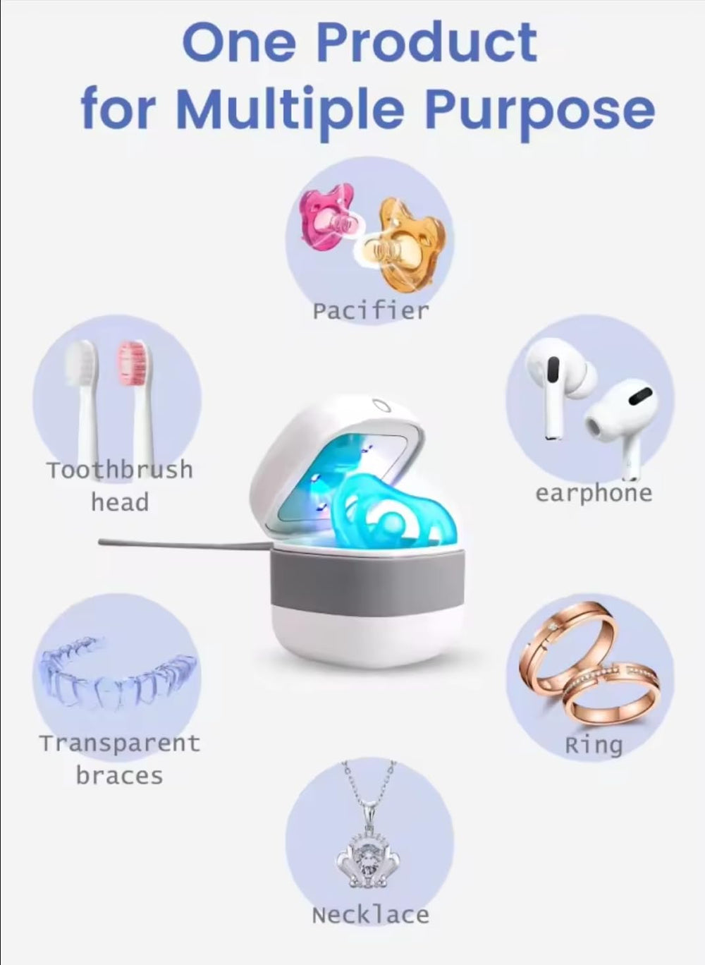 Snappy Portable UV Cleaner with rings and necklaces for quick refresh.