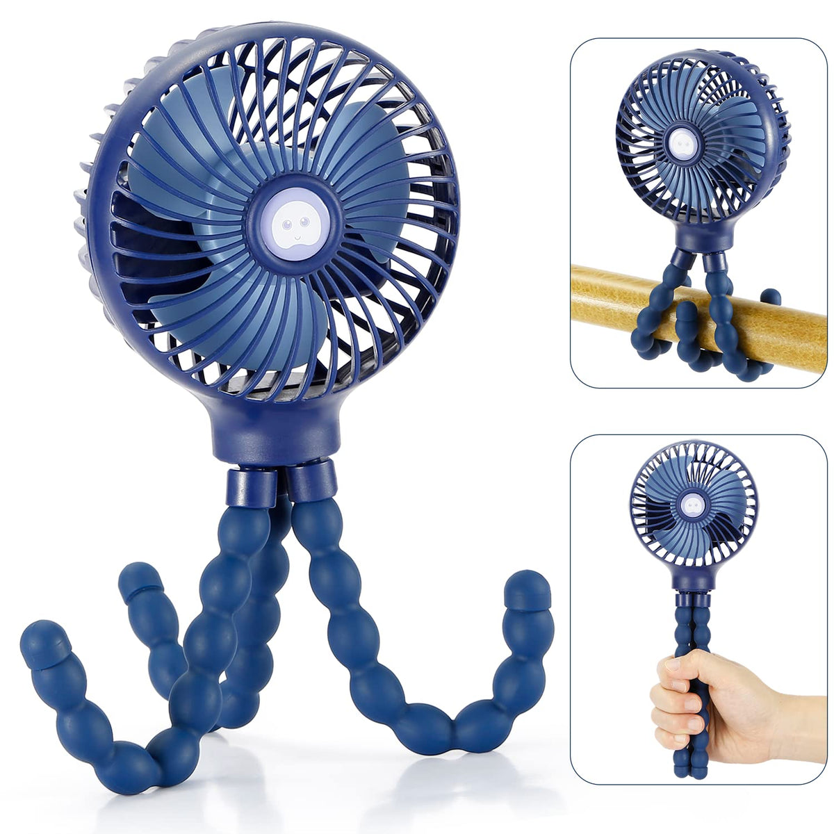 Snawowo mini handheld fan with flexible tripod setup for stable hands-free cooling.