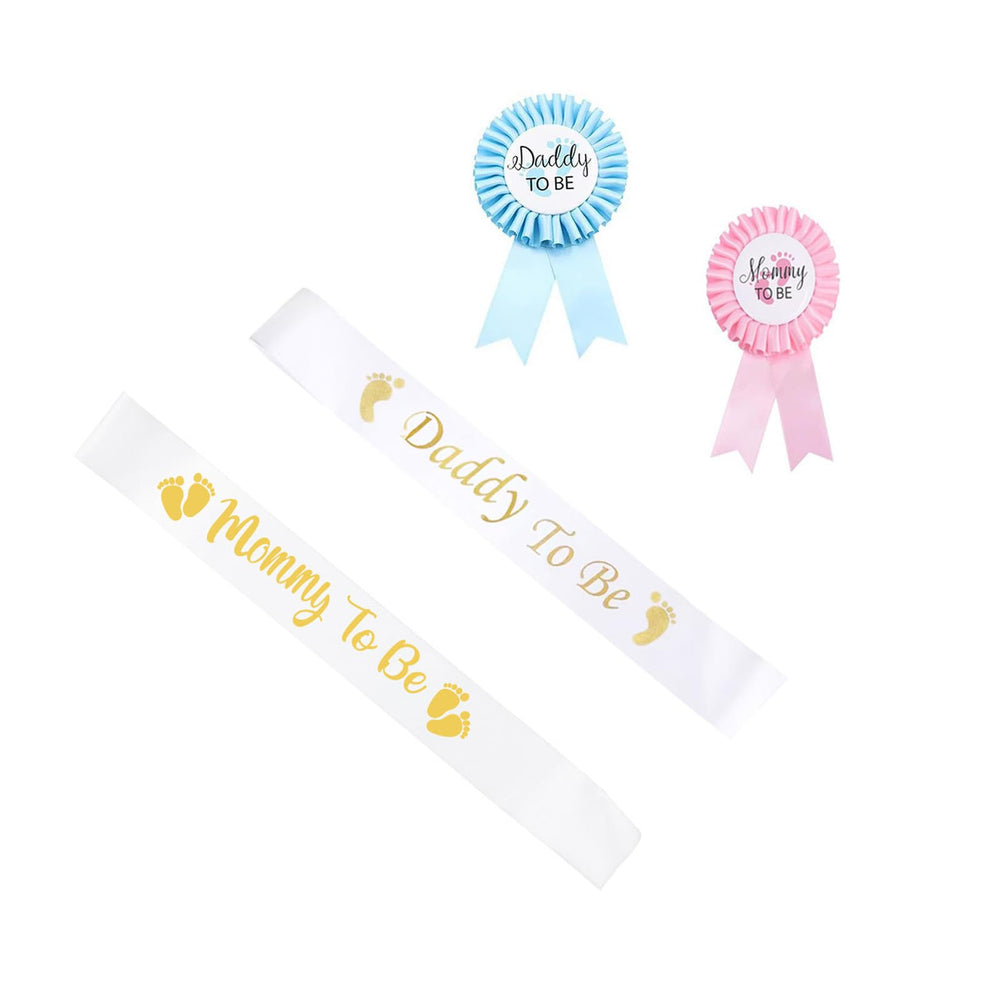 Snogisa gender reveal sash with pink ribbon and black glitter text for baby showers