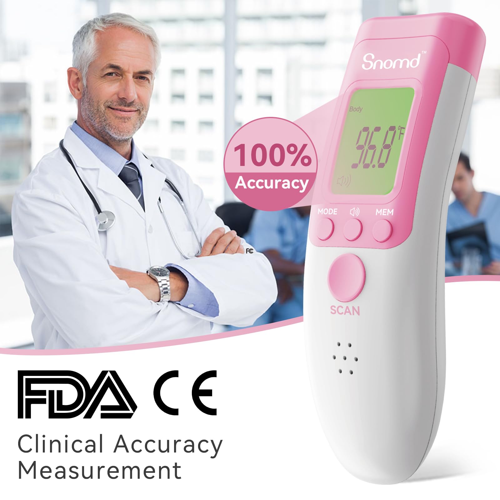 Snomd thermometer suitable for infants to elderly across ages