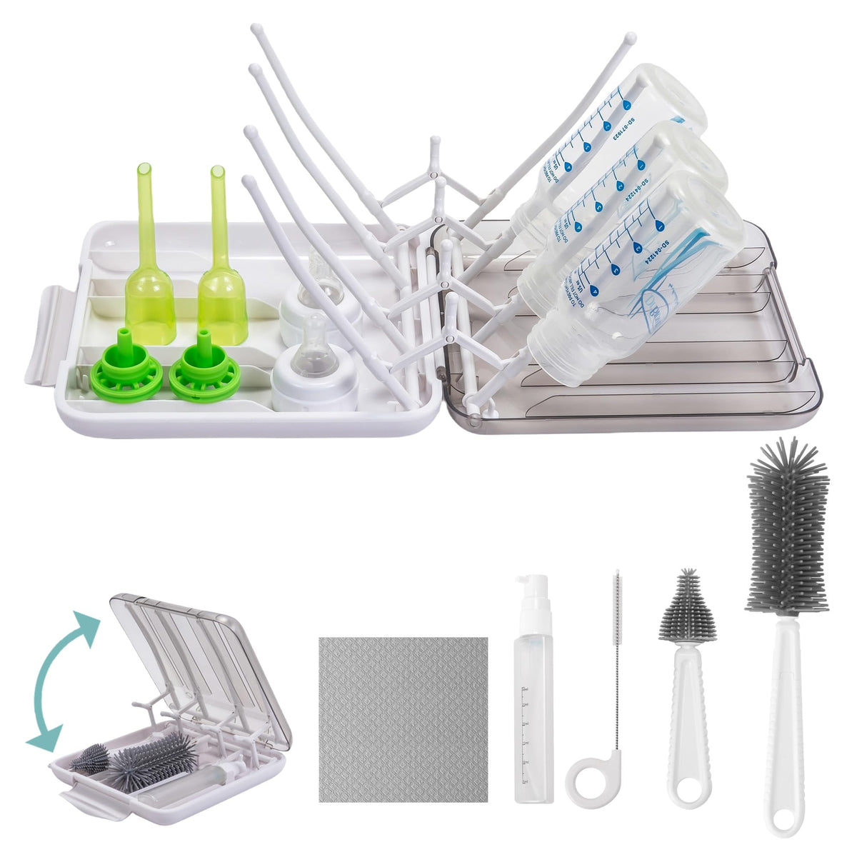 Snonerion baby bottle brush extendable head for easy on-the-go cleaning.