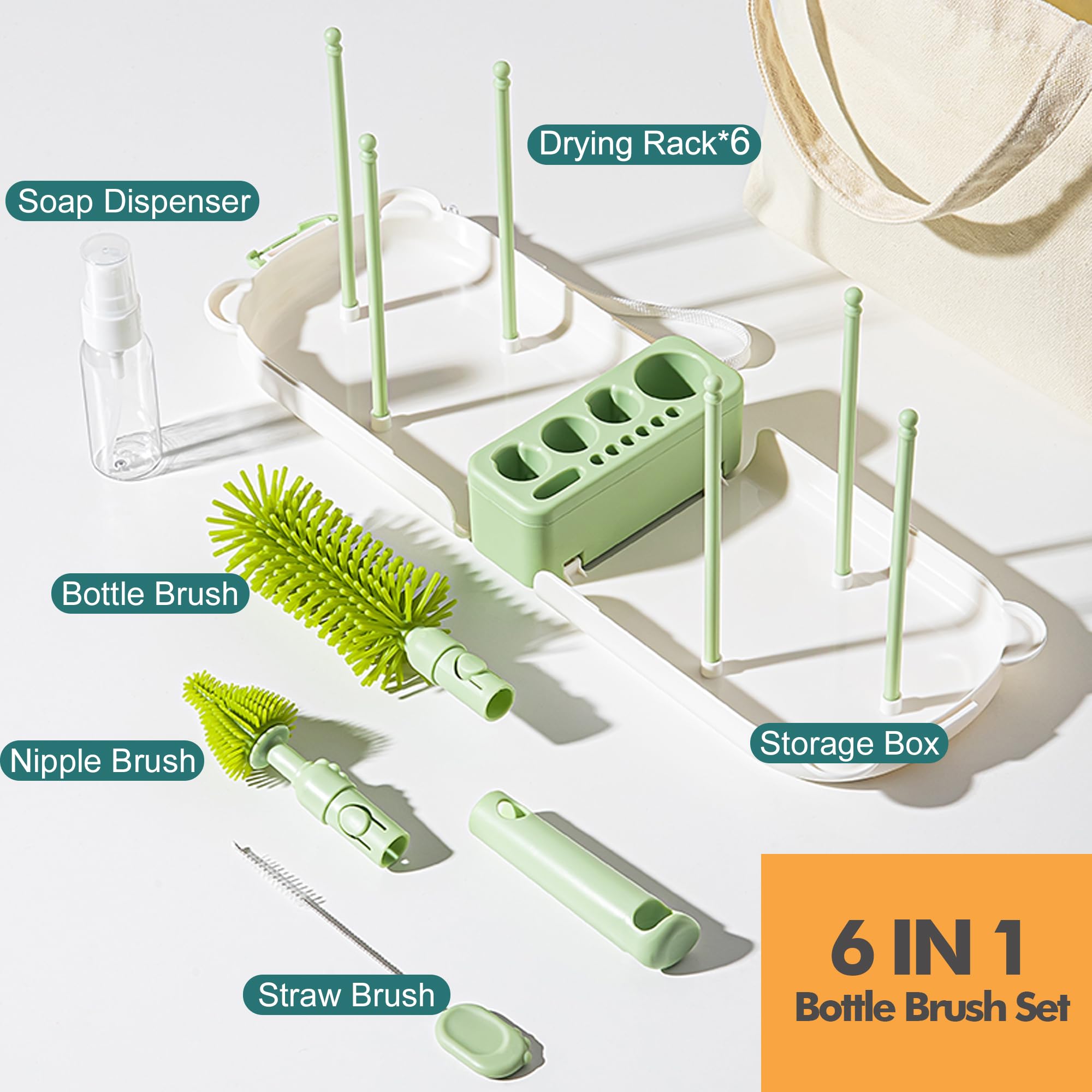 Snonerion silicone bottle brush cleans without scratching bottle surfaces.
