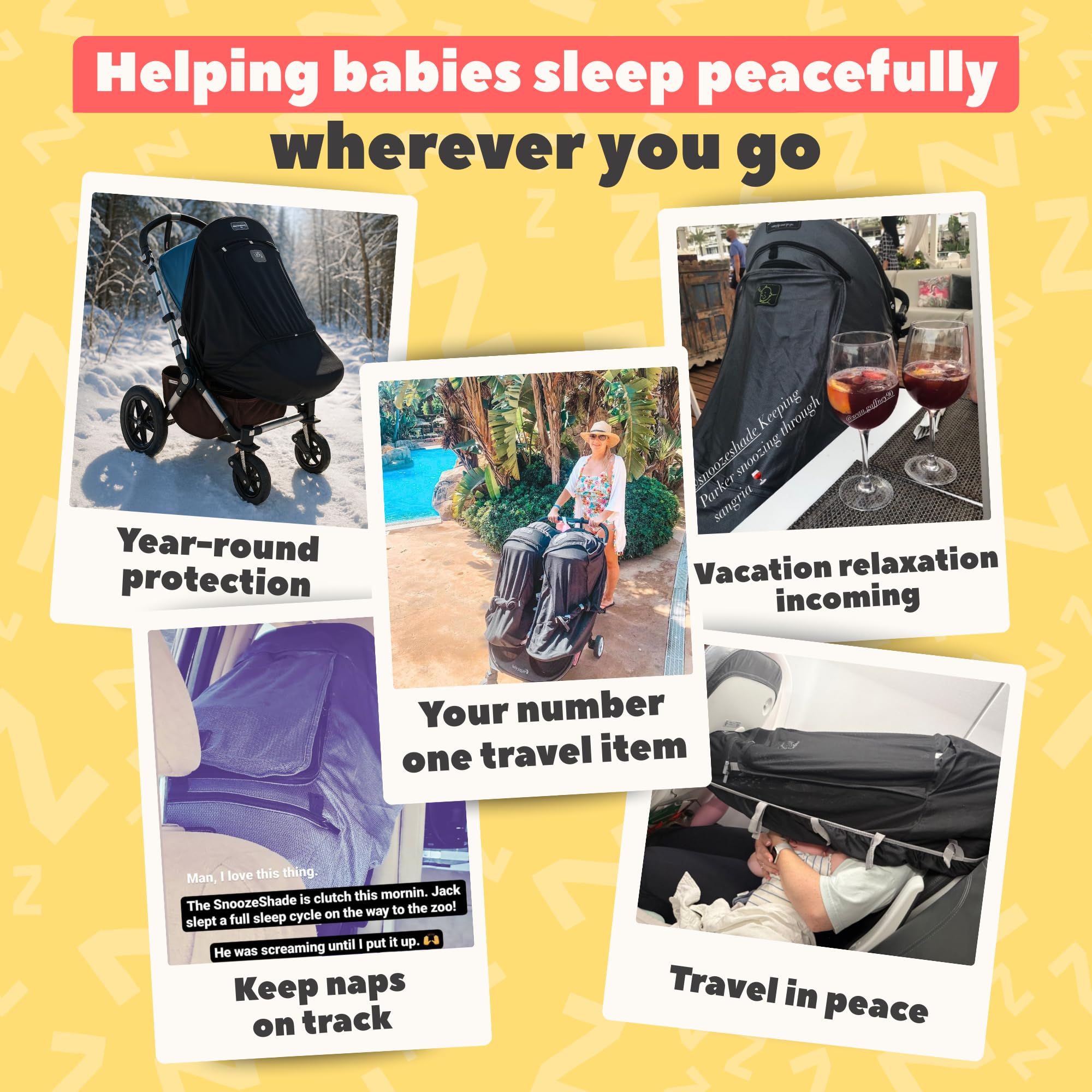 SnoozeShade Plus Extra mosquito net shields against bugs during park days.