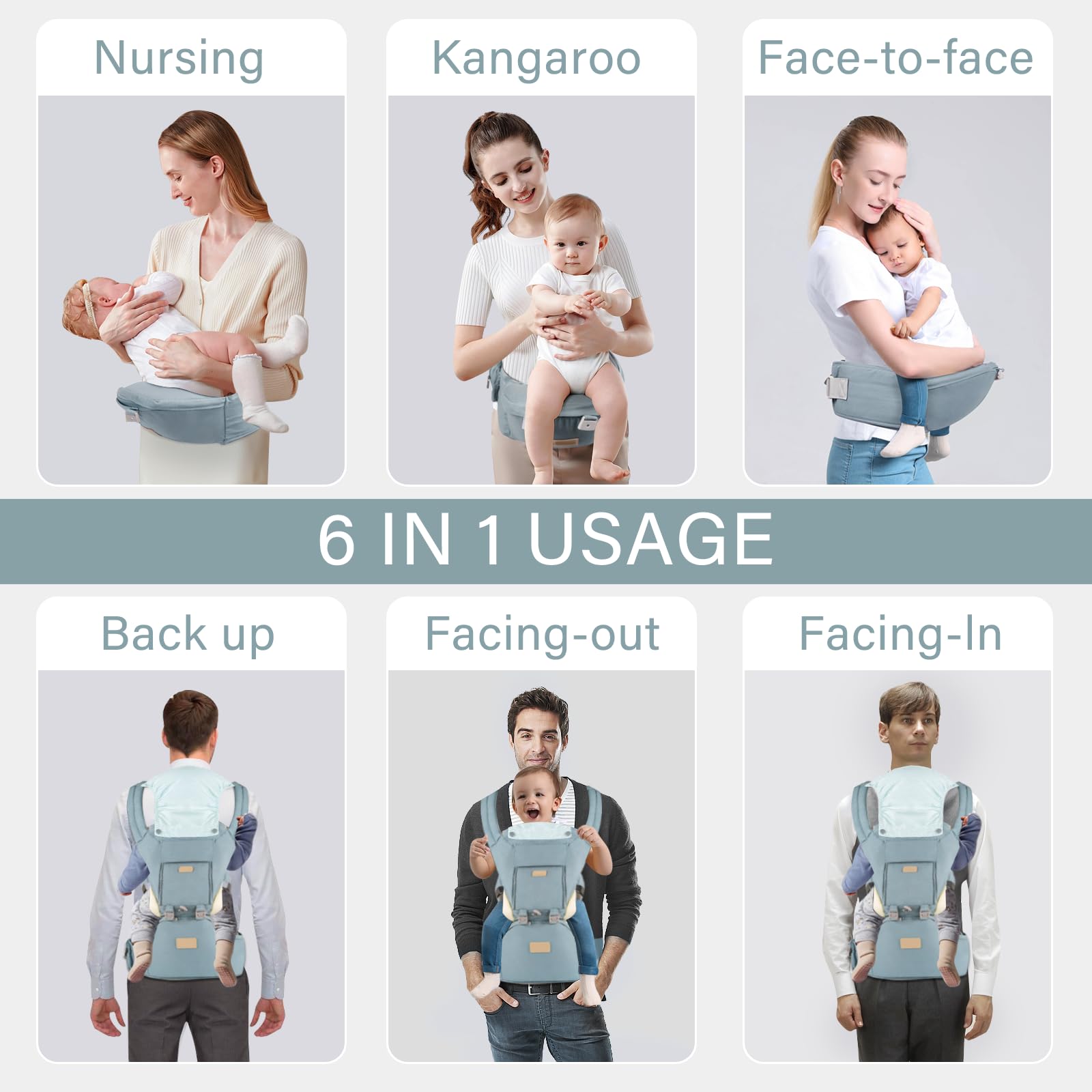 SNOOZYNEST hip-seat carrier distributing weight for parent comfort
