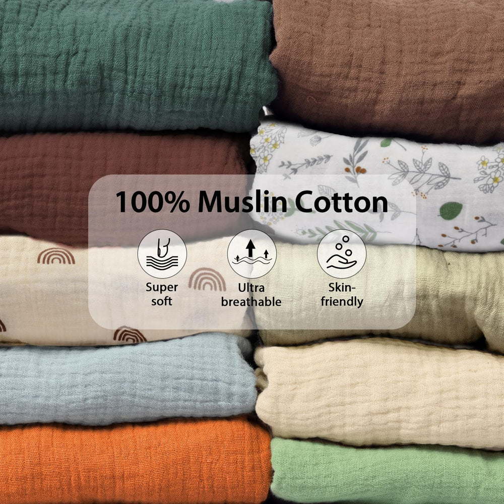 Close-up of soft cotton muslin texture for gentle baby skin from SNOOZYNEST.