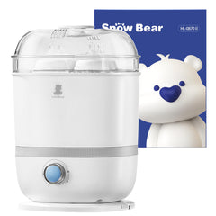 Snow Bear sterilizer front view with 13-bottle capacity for busy families.