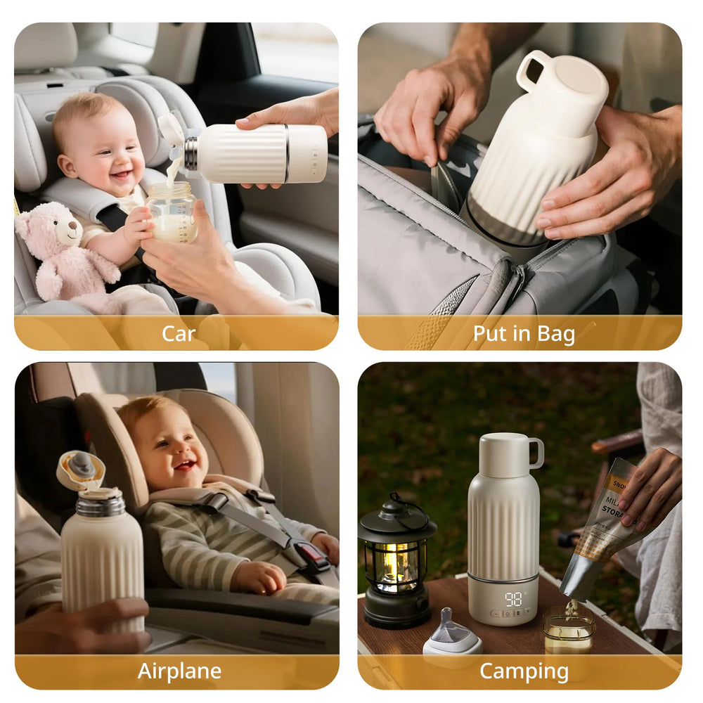 Snow Bear bottle warmer in travel setup for on the go feeding