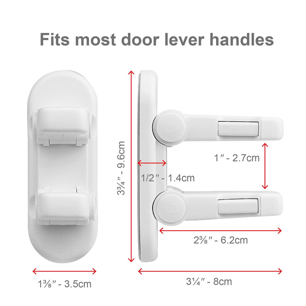 Snowharp door handle lock, adhesive backing, close-up of easy setup.
