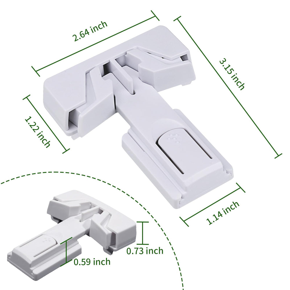 Snowharp fridge lock release button close-up demonstrates dual-button ease.