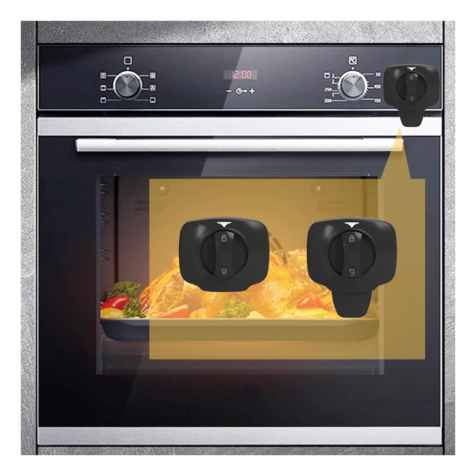 Snowharp knob-switch oven lock, black, 2-pack, prevents little ones from turning on the oven