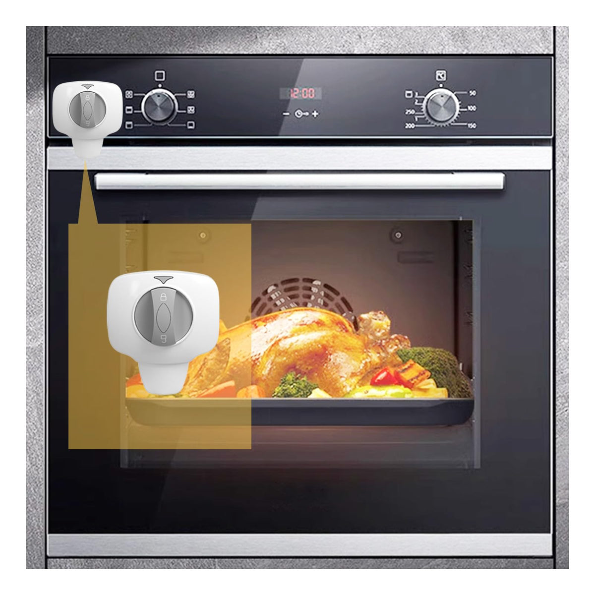 Snowharp Knob Switch Oven Lock front view for compact child safety design