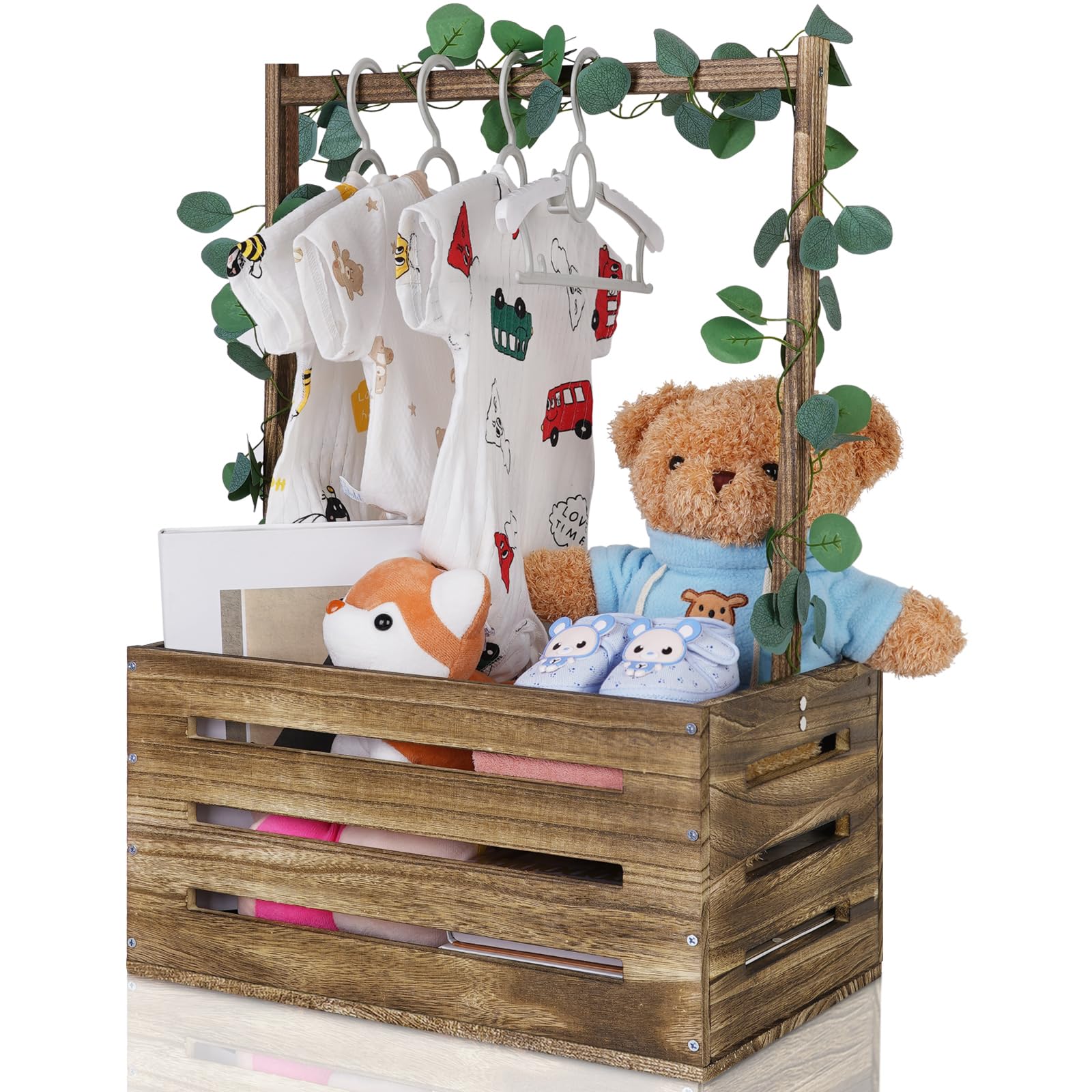 Snpwne wooden baby crate basket with handle, ideal for nursery organization.
