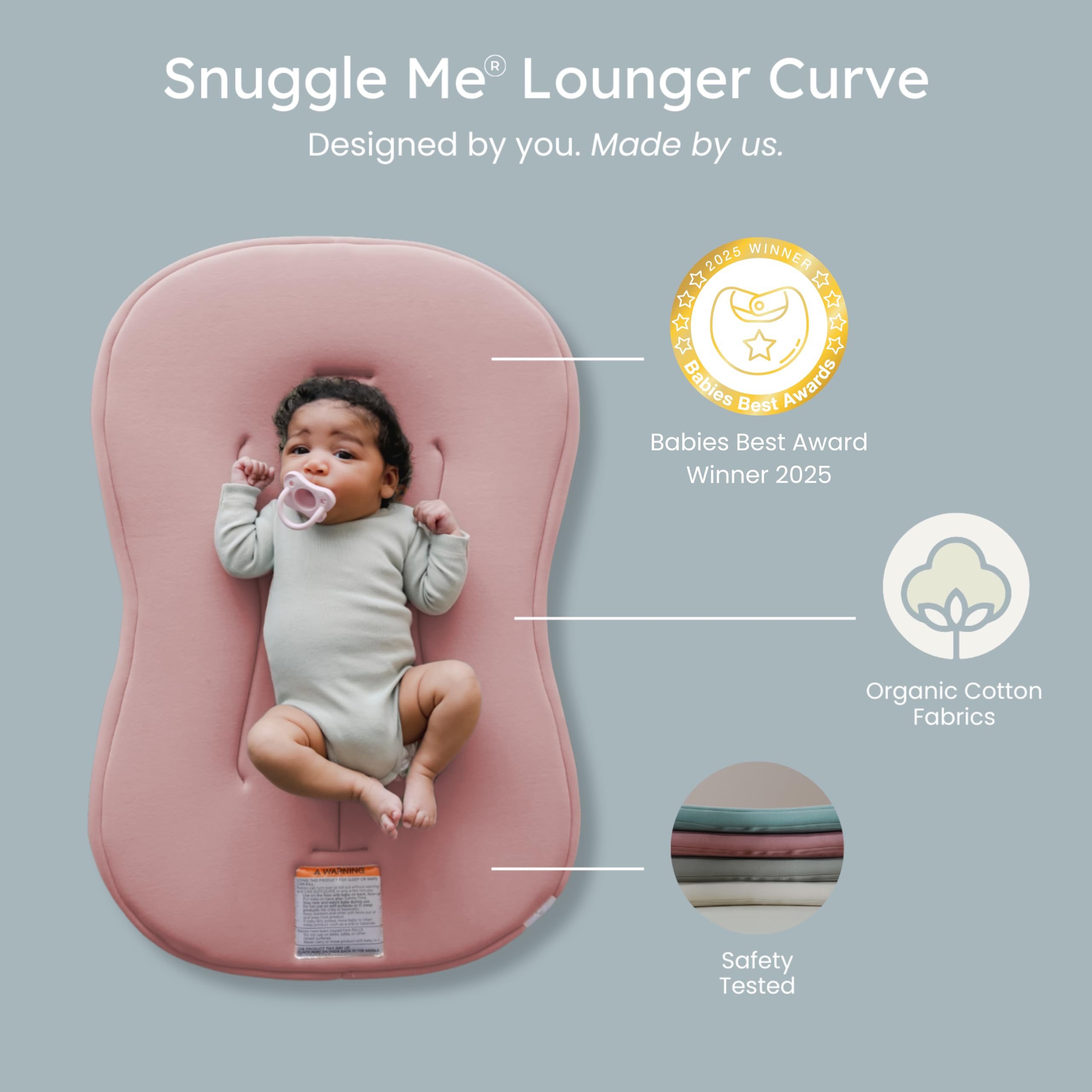 Snuggle Me Lounger Curve foam-core interior supports a cozy, cushioned feel for newborns.