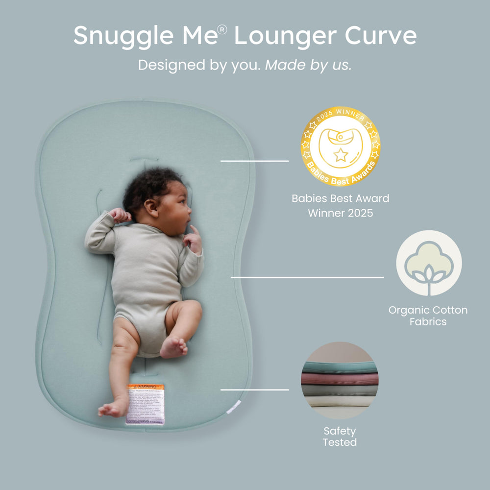 Snuggle Me Lounger Curve side view, gentle support for lounging.