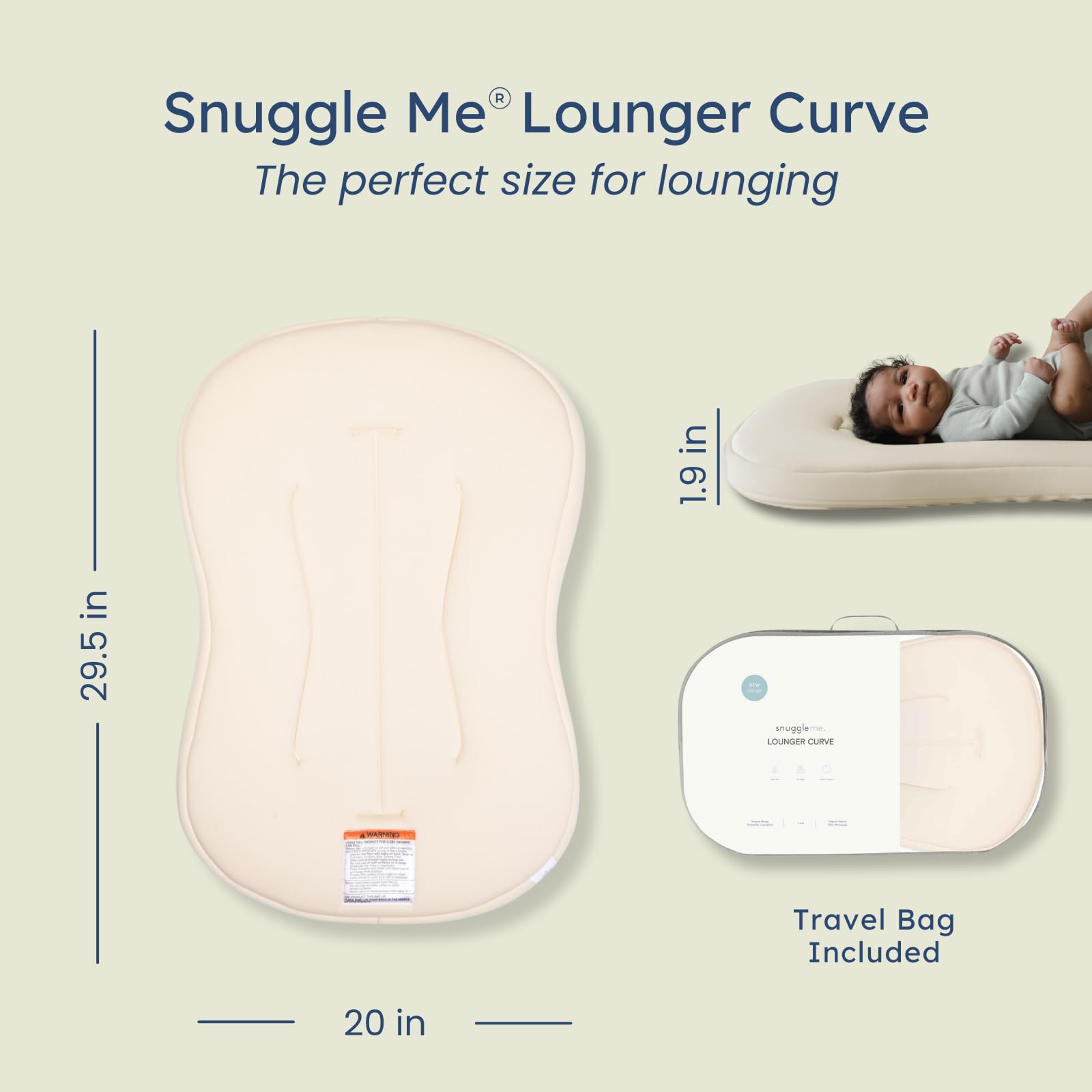 Snuggle Me Lounger Curve travel bag shown for easy portability.
