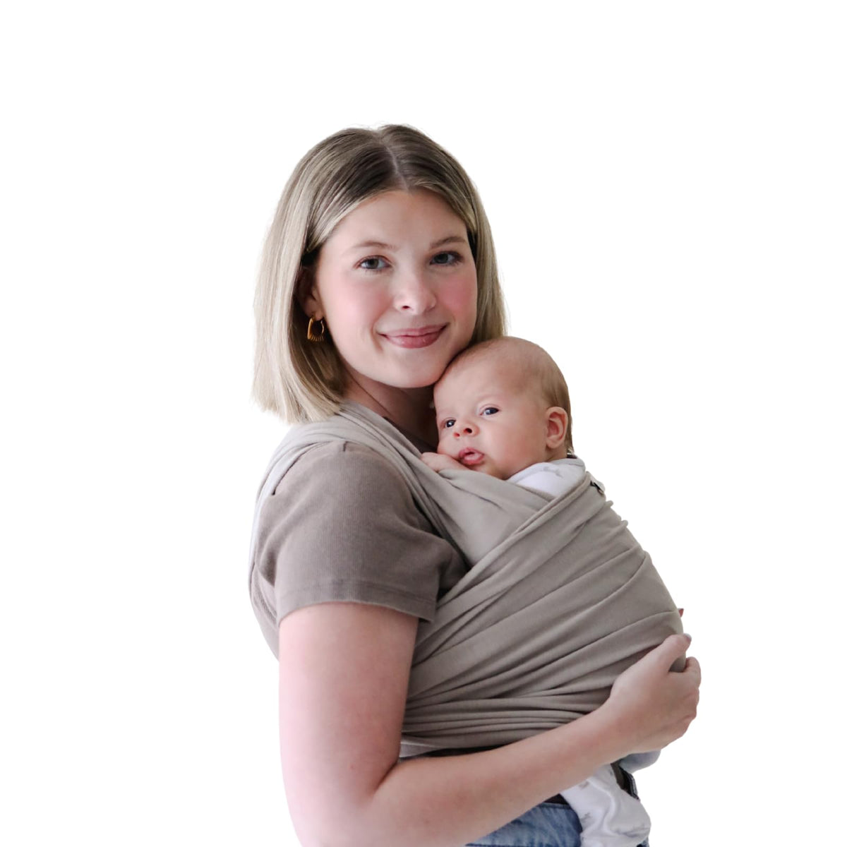 Snuggle Me Baby Wrap enables hands-free newborn carrying in Birch
