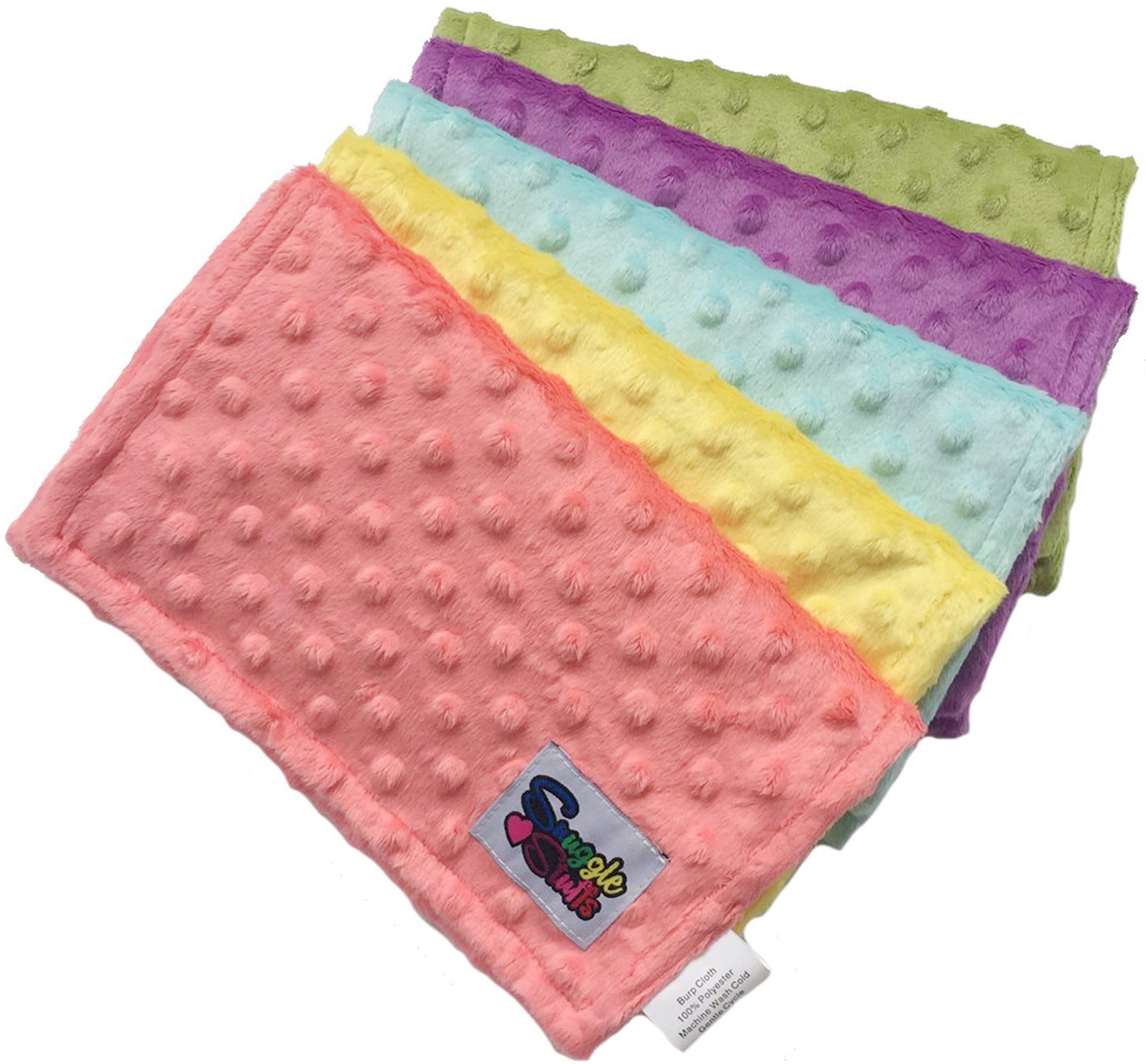 Snuggle Stuffs five-piece burp cloth set in Minky dot fabric, soft and absorbent for daily spit-up moments.