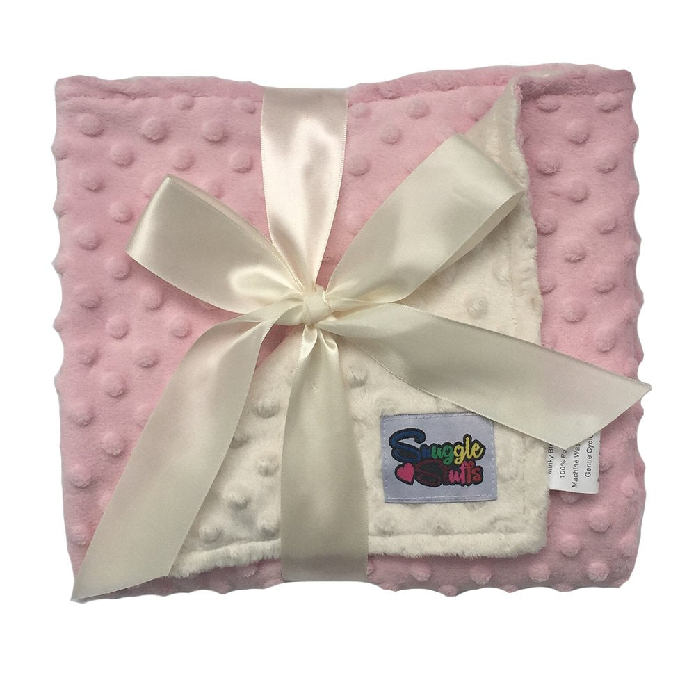 Snuggle Stuffs reversible baby blanket pink-cream; soft minky dot for cuddles.