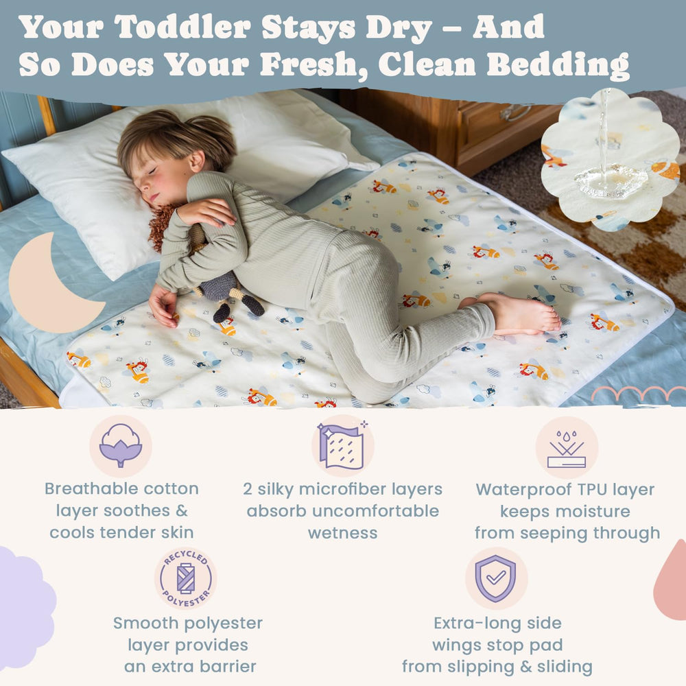 Snugglekid bed wetting pad shows the absorbent 5-layer design for reliable protection.