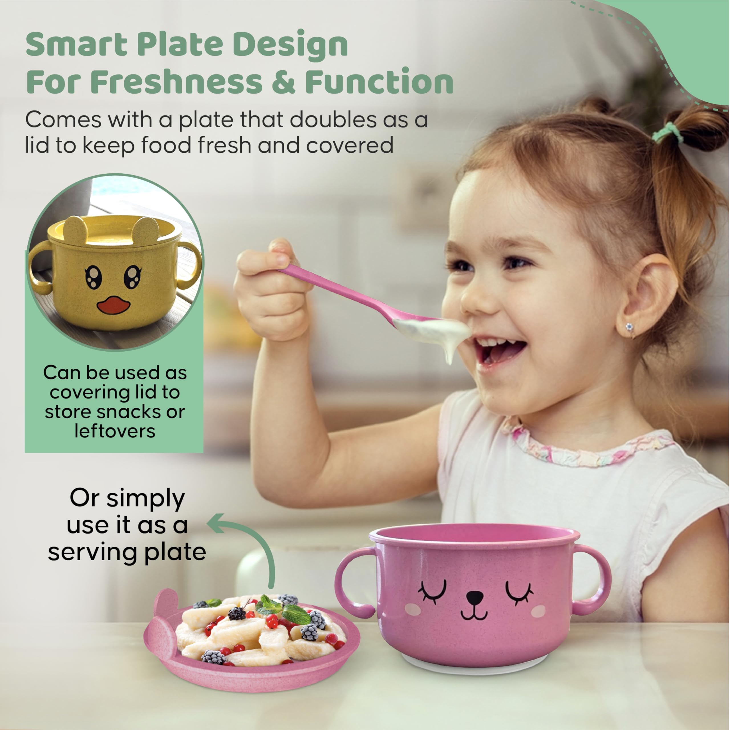 SnugglyBites BPA-free microwave-safe bowls enable quick reheats